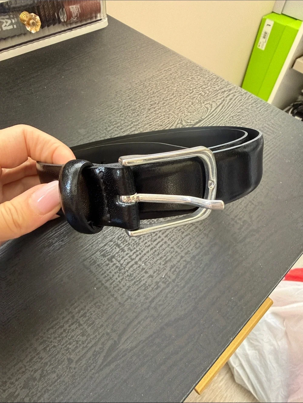 Zara Black Leather Belt with Silver Buckle